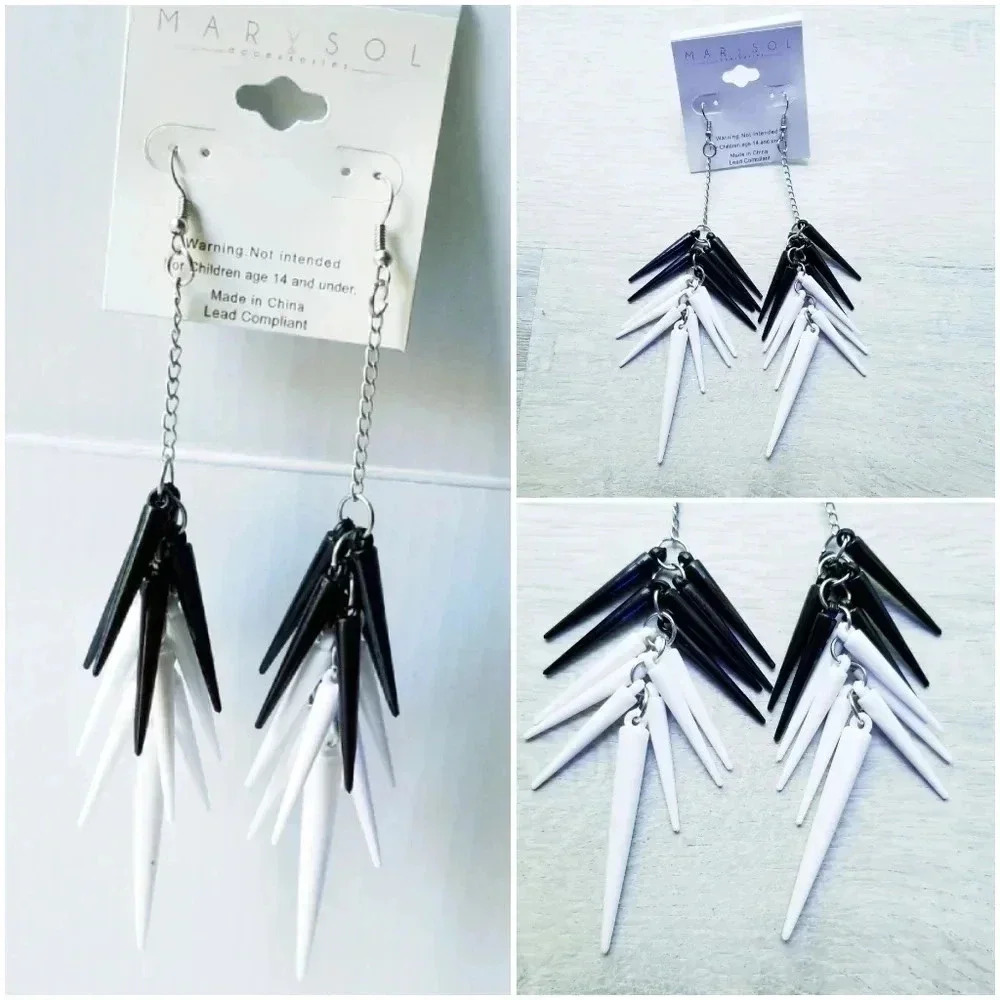 "BUNDLES ONLY" Black & White Dangle Spikes Earrings